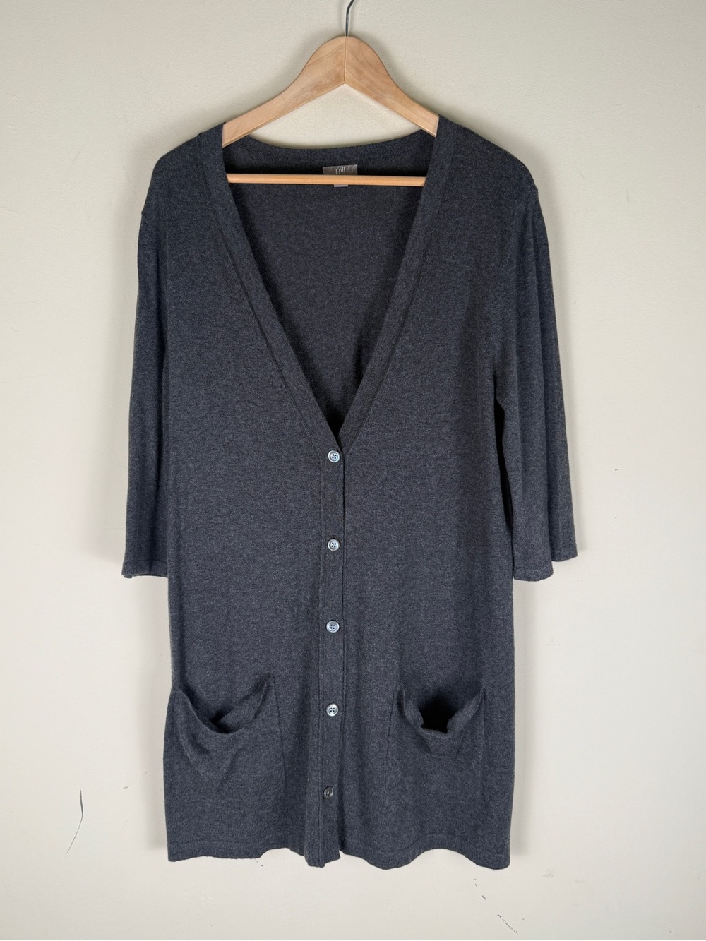 J Jill Cotton Cashmere Gray Mid Length Gray Cardigan Pockets Size M Minimalist